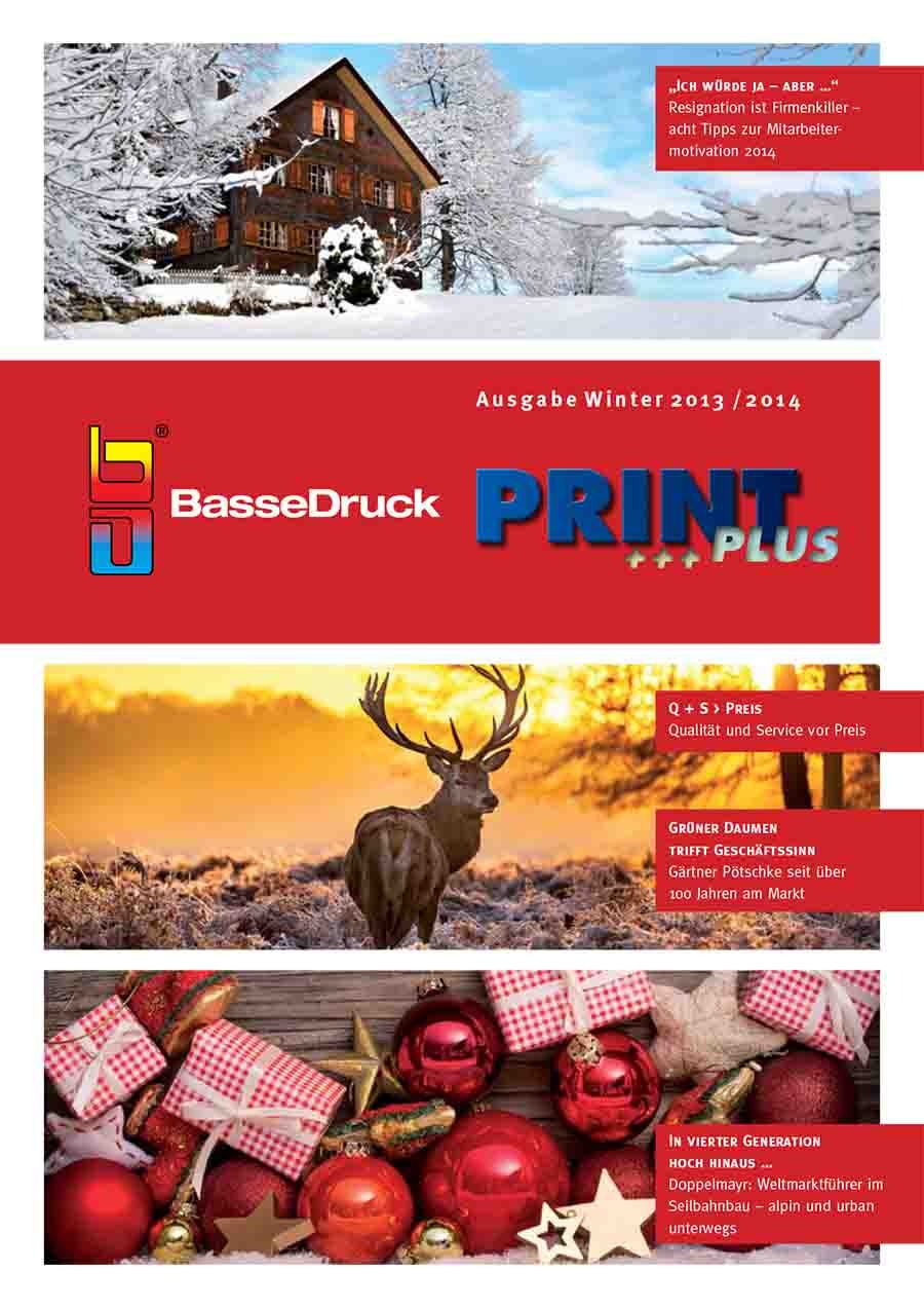 Cover of the BasseDruck customer magazine PRINT+, winter 2013 issue