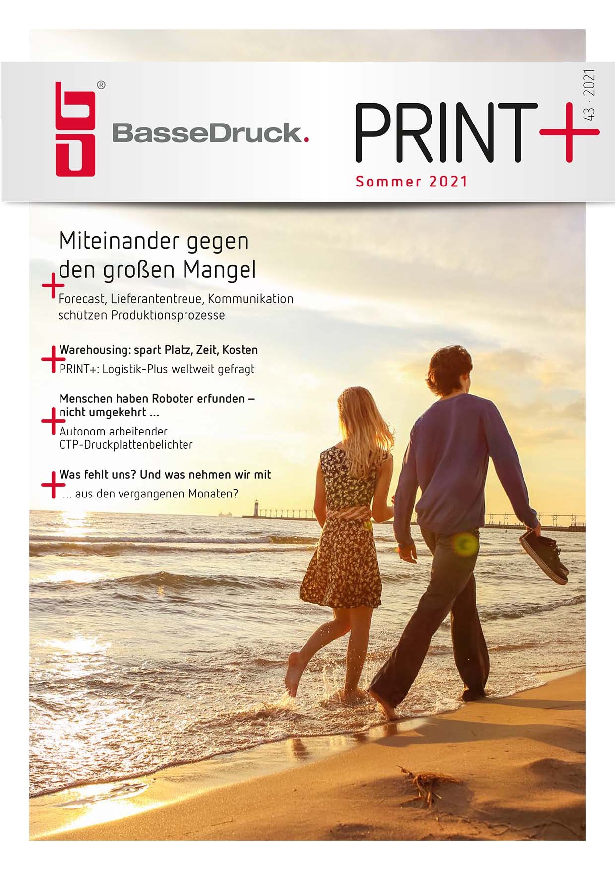 Cover of the BasseDruck customer magazine PRINT+, summer 2021 issue