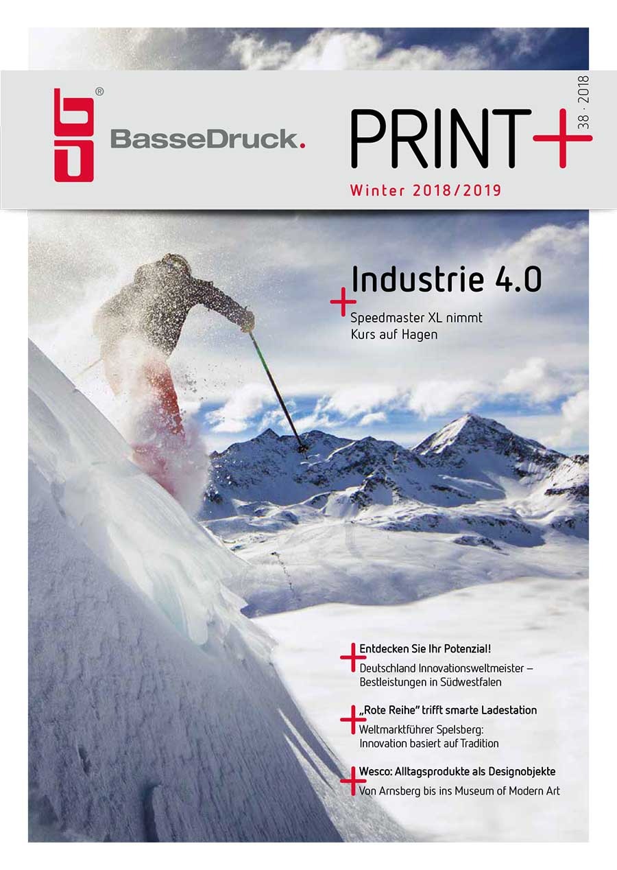 Cover of the BasseDruck customer magazine PRINT+, winter 2018/2019 issue