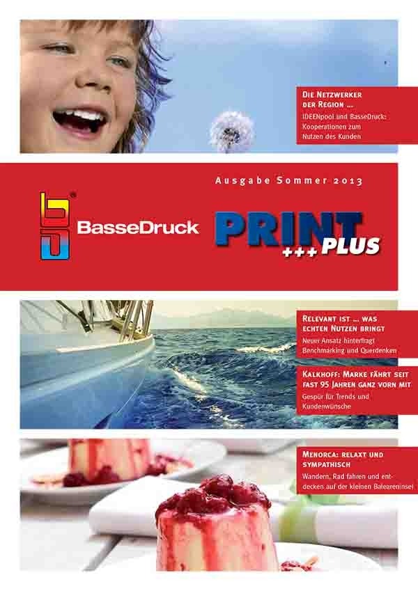 Cover of the BasseDruck customer magazine PRINT+, summer 2013 issue