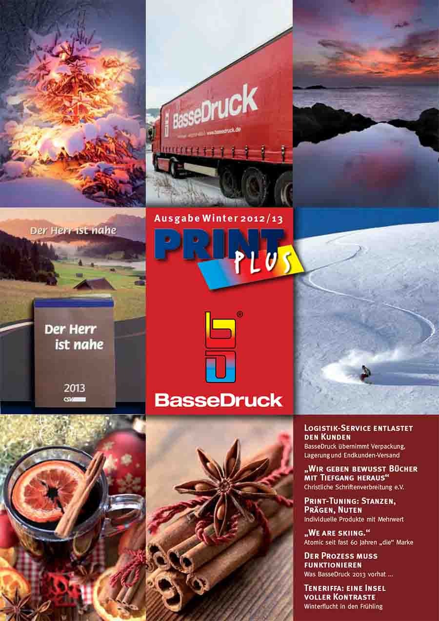 Cover of the BasseDruck customer magazine PRINT+, winter 2012 issue