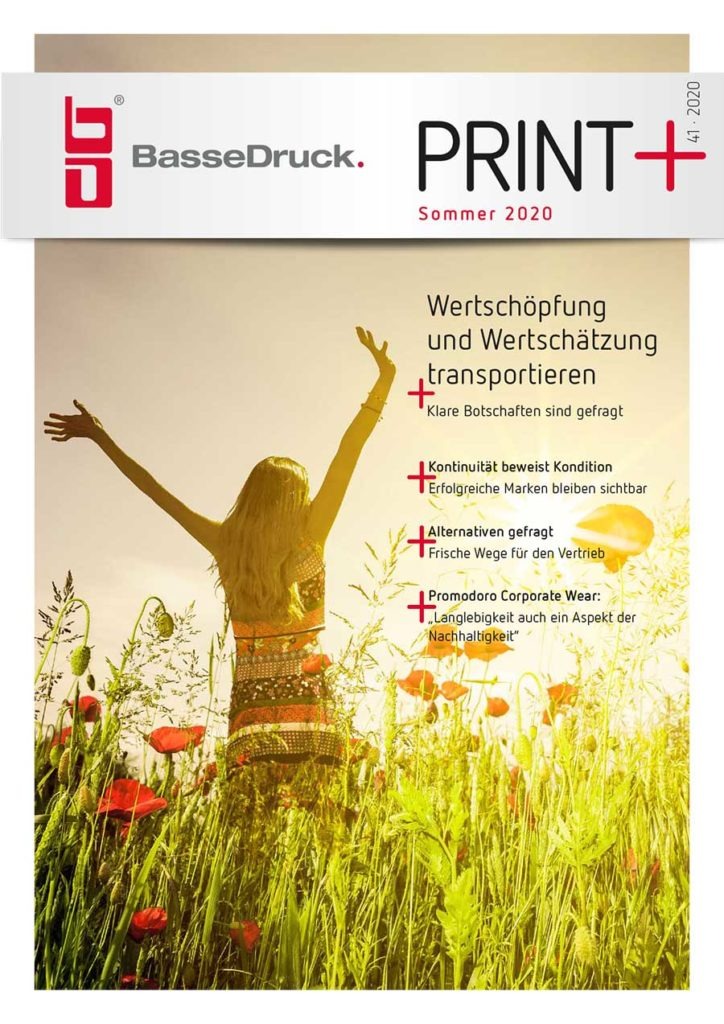 Cover of the BasseDruck customer magazine PRINT+, summer 2020 issue
