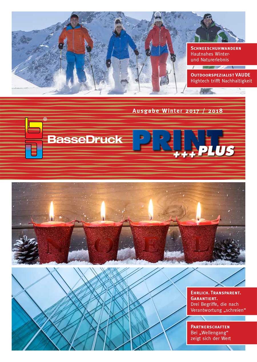 Cover of the BasseDruck customer magazine PRINT+, winter 2016 issue