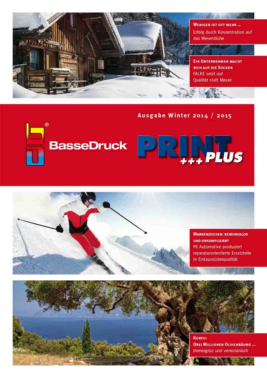 Cover of the BasseDruck customer magazine PRINT+, winter 2014 issue