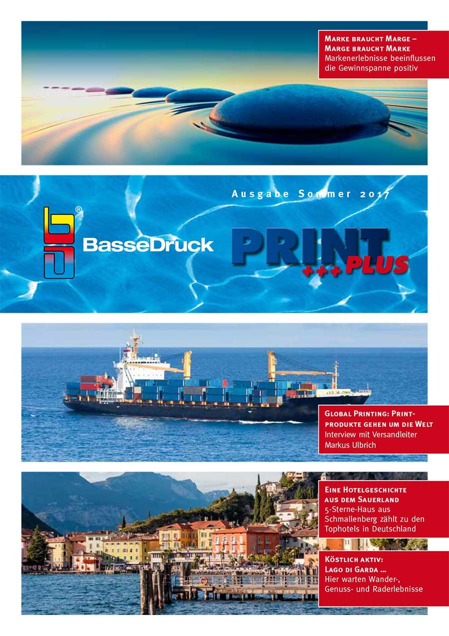 Cover of the BasseDruck customer magazine PRINT+, summer 2017 issue