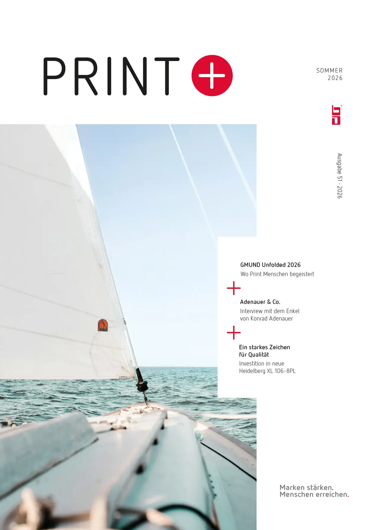 Cover of the BasseDruck customer magazine PRINT+, summer 2026 issue